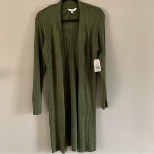 Women’s Ribbed Open Front Cardigan Duster Sweater Tunic Chili Green, Small (4-6)